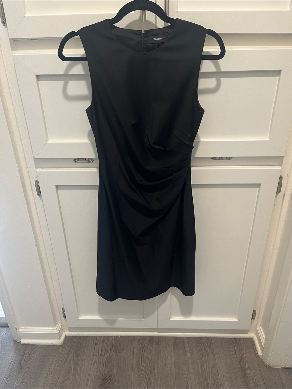 Theory Black Sleeveless Draped Sheath Dress